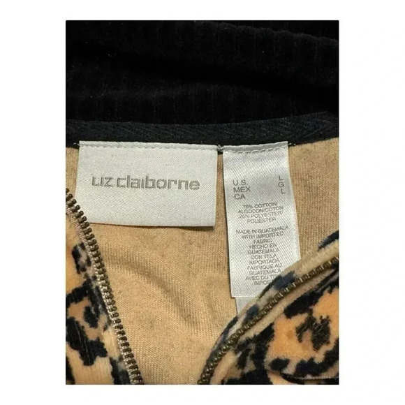 Vintage Y2K Liz Claiborne Women’s Large Animal Print Velour Pullover Jacket Top - Picture 4 of 6